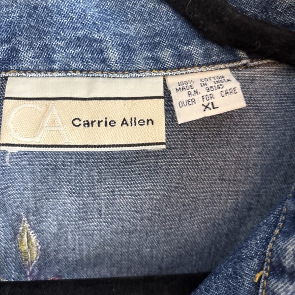 Vtg Carrie Allen Jean Jacket Womens XL‎ Shacket Embroidered Denim Fall Floral - Picture 2 of 7